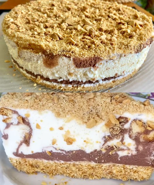 Torta Gelada com Natas, Chocolate, Amêndoas e Bolacha Maria